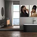 2pcs Funny Black men's and women's bathrooms Canvas Wall Art African Couple Toilet Pinch Nose Wall Decor Pictures Humour Black With A Stinky Posters Prints for Wc Bathroom Decoration Prepare to hang