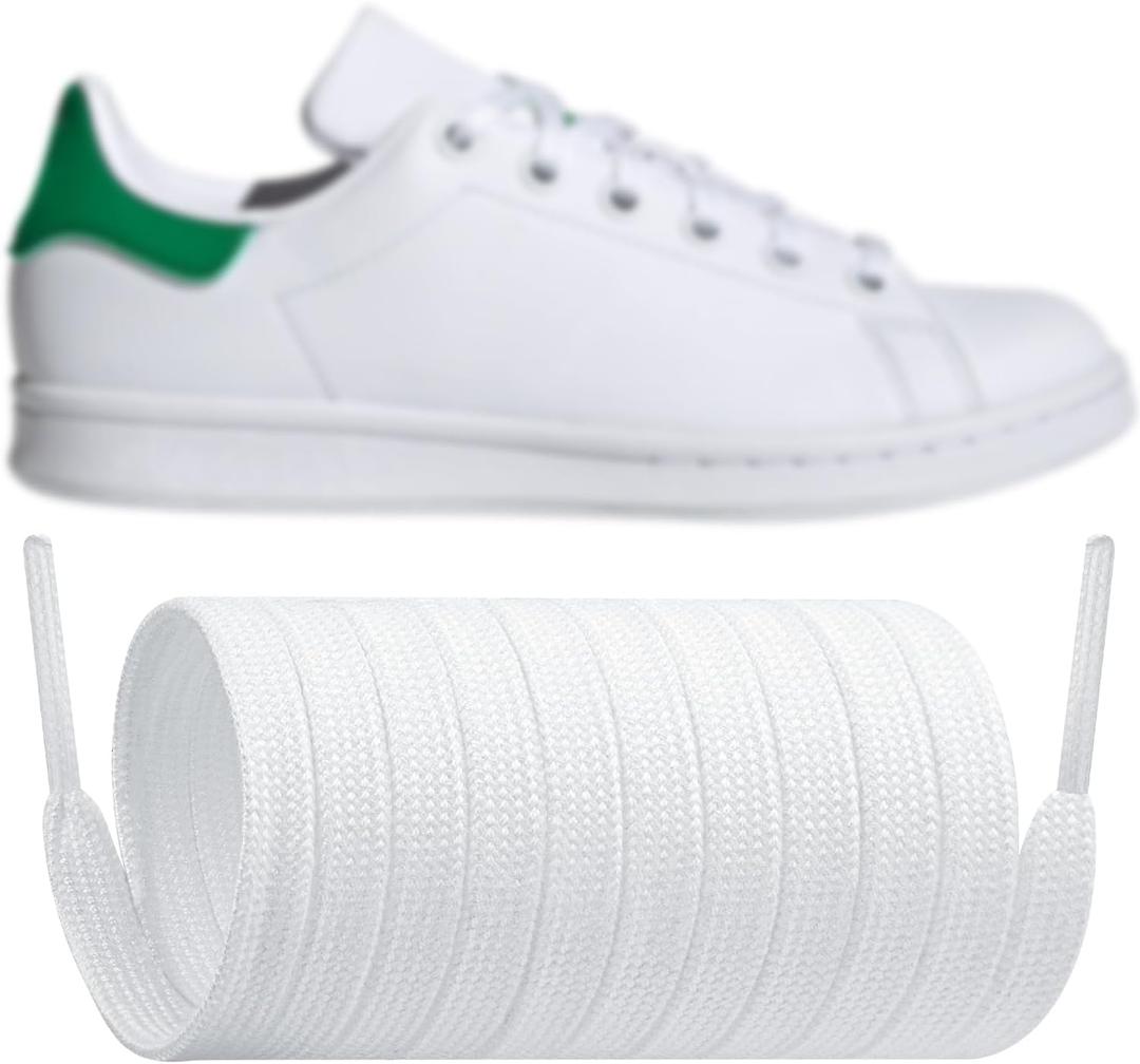 Endoto Shoelaces for Adidas Stan Smith, Flat Shoe Laces Replacement Laces for Sneaker Shoes (60 inches, White)
