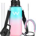 WEREWOLVES Insulated Water Bottle With Paracord Handles & Strap & Straw Lid & Spout Lid,Reusable Wide Mouth Vacuum Stainless Steel Water Bottle for Adults 24 oz (Monde)