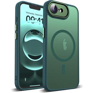 YEMORAN Compatible with iPhone 16E Case with Built-in Camera Lens Protector Translucent Magnetic iPhone 16E Phone Case 6.1" [Compatible with Mag-Safe][Great Grip Feeling], Green