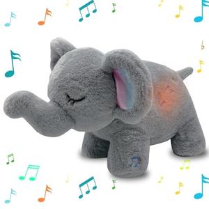 NXNYNZ Elephant Breathing Stuffed Animal, Gray Anxiety Relief Elephant Sleeping Plush with Realistic Breathing Motion and Soothing Music Lights Portable Plushies Birthday Gifts for Adults and Kids