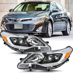 Headlights Assembly Pair for 2013 2014 2015 Toyota Avalon Halogen Projector Head Lamps Replacement Driver and Passenger Side,Chrome Housing Amber Reflector