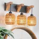 3-Pack Boho Rattan Lamp Shades - Handwoven Natural Wicker Lampshades for Pendant Lights, Chandeliers, Wall Sconces, Floor & Table Lamps Vintage Farmhouse Home Decor