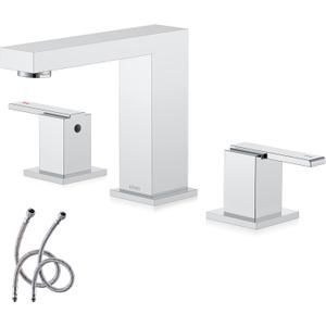 KENES Chrome Widespread Bathroom Faucet Two Handle Bathroom Sink Faucet, 8-Inch 3 Pieces Bathroom Vanity Faucet 3 Hole with Supply Lines, KE-9050-5