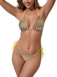 Sexy Bikini Sets for Women 2 Piece String Zigzag Striped Pattern Triangle Bikinis Swimsuits Women's Bathing Suits, S