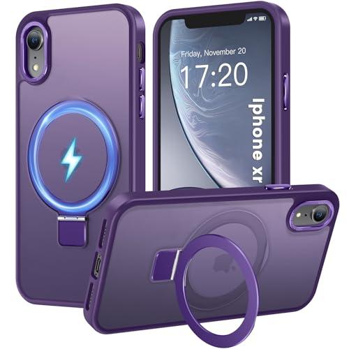 HuwaiH Magnetic Stand for iPhone XR Case, Military-Grade Protection, Anti-Fingerprint Anti-Scratch Translucent Matte Phone case for iPhone XR(Purple)