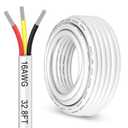 32.8FT 16 Gauge 3 Conductor Electrical Wire, 16AWG Stranded Tinned Copper 3 Wire Cable, Flexible Low Voltage Wire for LED Strips Lamps Lighting Automotive Trailer, White