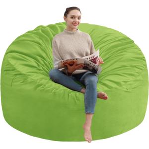 5FT Bean Bag Chair, Large Bean Bag Chairs with Memory Foam Filled, Fluffy Beanbag Sofa with Dutch Velvet Cover, Round BeanBag Chairs for Living Room, Playroom - Lime (5FT- 50"x50"x24")