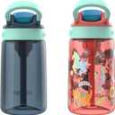 Contigo Kids Water Bottle with Redesigned AUTOSPOUT Straw, 14 oz, 2-Pack (Coral/Safari & Blueberry/Jade Vine)
