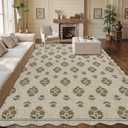 ORTIGIA Scalloped Easy Jute 8x10 Area Rug Vintage Yellow Block Floral