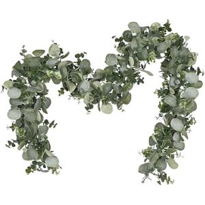 Dolicer 2 Packs 6FT Artificial Eucalyptus Garland, Faux Greenery Garland Hanging Fake Silver Dollar Eucalyptus Leaves Vines for Wedding Backdrop Arch Table Wall Party Home Decor (Grey Green)