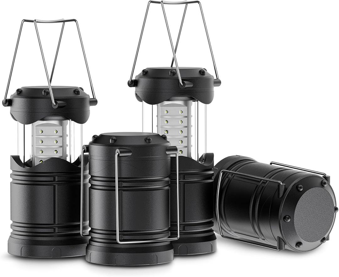 Lichamp 4 Pack LED Camping Lanterns, Battery Powered Camping Lights LED Collapsible Flashlight Portable Emergency Supplies Kit, A4BK (Black)