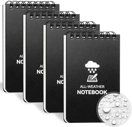 COIDEA Waterproof Notebook, 3 Pack Top-Spiral Pocket Notepad, 3" x 5" Weatherproof NotePad, All Weather Police Pocket Notebook Little Memo Steno Note Pads for Outdoor Office School Recording, Black