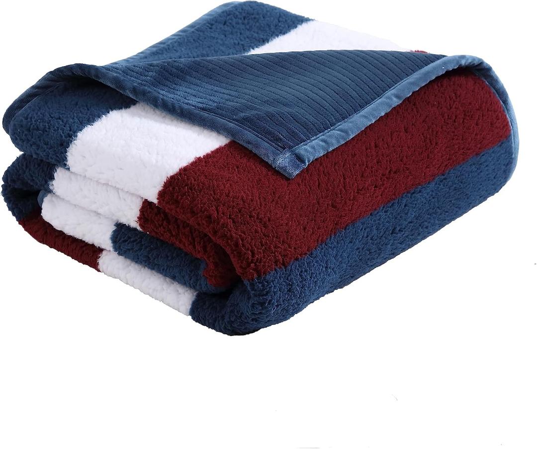 Nautica - Throw Blanket, Ultra Soft Plush Home Decor, Reversible Sherpa Bedding (Wilton Navy, 50" x 60")