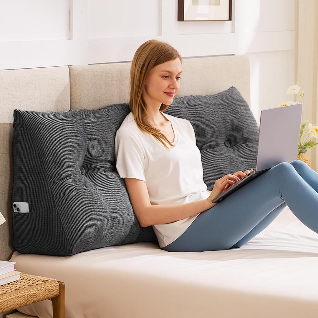 IASEAHK Headboard Pillow Twin, Triangle Pillows for Headboard, Head Board Backrest Wedge Pillow for Reading Sitting Working, Daybed Pillows with Removable Cover for Bed Dorm Sofa, Black