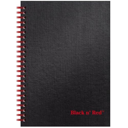 Black n' Red Notebook, Business Journal, 8-1/4" x 5-1/4", 70 Sheets, Ruled, Optik Paper, Scribzee App, Hardcover, Wirebound, Black (L67000)