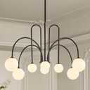 Modern Sputnik Chandelier 8 Lights Large Luxury L41” Mid Century Milk Glass Globe Ceiling Pendant Light Fixture Black Chandeliers for Foyer Staircase Living Dining Room Kitchen