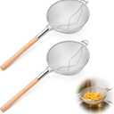 2 Pcs 11-3/4'' Heavy Duty Double Mesh Strainer with Wood Handle