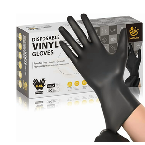SWIFTLITE Black Vinyl Gloves, Food Grade Gloves Disposable Latex Free & Powder Free, Guantes for Cleaning Cooking Food Prep (100, Large)