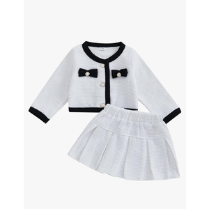 LXXIASHI
2PCS Baby Girls Long Sleeve Button Jacket Coat + A-line Pleated Skirt Formal Plaid Outfits Sets,12-18 M