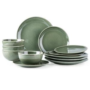 AmorArc Ceramic Dinnerware Sets for 4, 8 Pieces Handpainted Plates and Bowls Set, Scratch Resistant Stoneware Dishes Set, Dishwasher & Microwave Safe, Jade Green