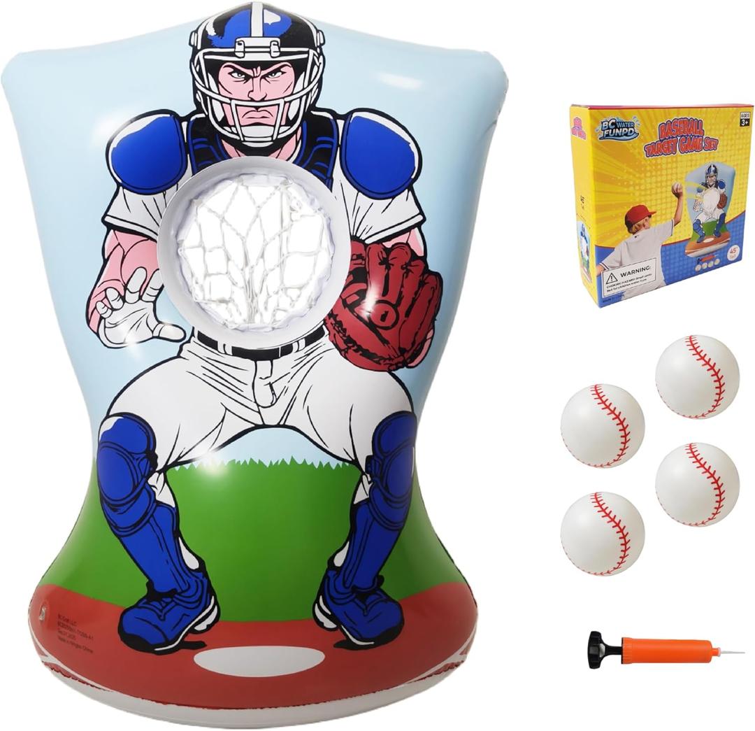 Inflatable Baseball Training Toss Game Inflatable Baseball Pitching Target for Kids, Double-Sided Outdoor & Indoor, Includes 4 Baseballs, Pump & Patch Kit Baseball Game Gifts for 36 Months+