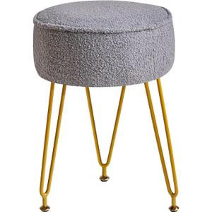 IBUYKE Teddy Velvet Round Footrest Stool Ottoman, Makeup Vanity Stool Side Table, Velvet Dressing Table Seat, Pouf Couch Stool, for Living Room Bedroom, Gray WBD009G