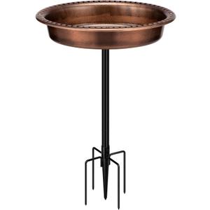 VIVOHOME Oval Polyresin Bird Bath Bowl with Metal Stake, 29 Inch Height Outdoor Freestanding Birdfeeder, Capacity 1.3 Gallons, 5-Pronged Base, Bronze