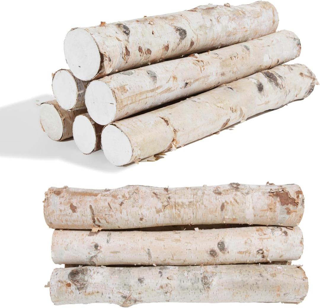 6 Pack Birch Logs Decorative Natural Birch Log for Decoration, Crafts, DIY, White Birch Logs for Fireplace Decor Firewood (Logs:1.4"2.6" Dia. x 16.5" Length)