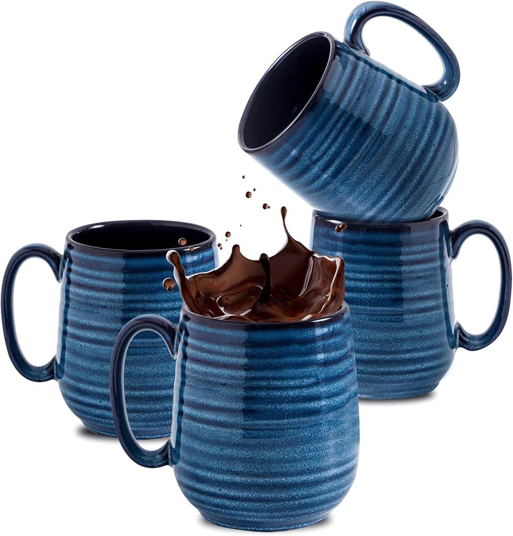 Hasense Coffee Mug Set of 4, 12 Ounce Ceramic Coffee Cups with Handle, Large Mug Set for Coffee, Tea, Chocolate, Modern Mug Gift for Men and women, Dishwasher & Microwave Safe(Blue) (Navy-12 OZ)