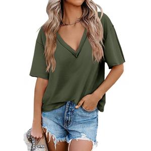 Tankaneo Womens Oversized Tshirts Deep V Neck Short Sleeve Tops Summer Casual Loose Fit Tee Shirt Army Green (Green, S)