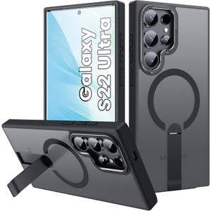 for S22-Ultra Case, Strong Magnetic Compatible with MagSafe for Samsung Galaxy S22 Ultra Case, Adjustable Kickstand, Matte Translucent Slim Protective Phone Case for Galaxy S22 Ultra, Black