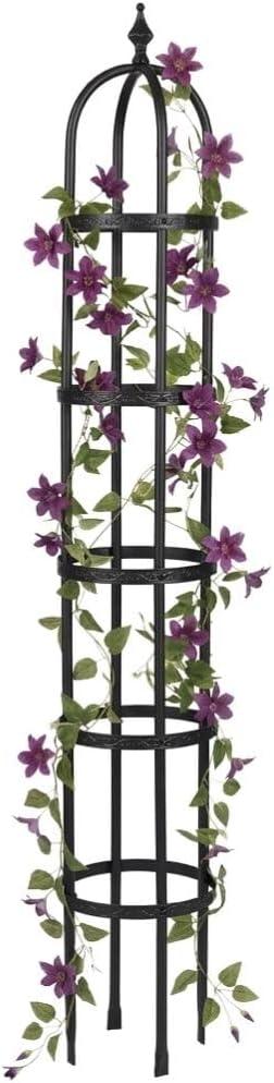 Evergren Garden Metal Obelisk Trellis for Climbing Plants | Indoor/Outdoor Floral Pattern Arch Trellis for Potted Plants (5 ft Black)
