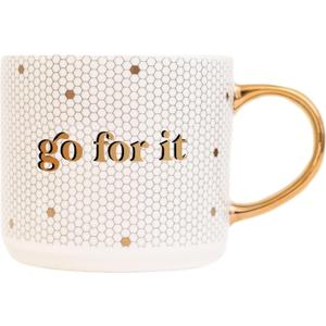 Sweet Water Decor Go For It Tile Coffee Mugs | Novelty Coffee Mugs | 17oz Gold Handle Coffee Cup | Cute Coffee Mug | Motivational Gifts