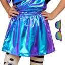 Perfashion Girls Metallic Wrap Skirt Sparkly Dance A-Line Elastic Waist Skirt with Sunglasses 3-13 Years (Blue-454)