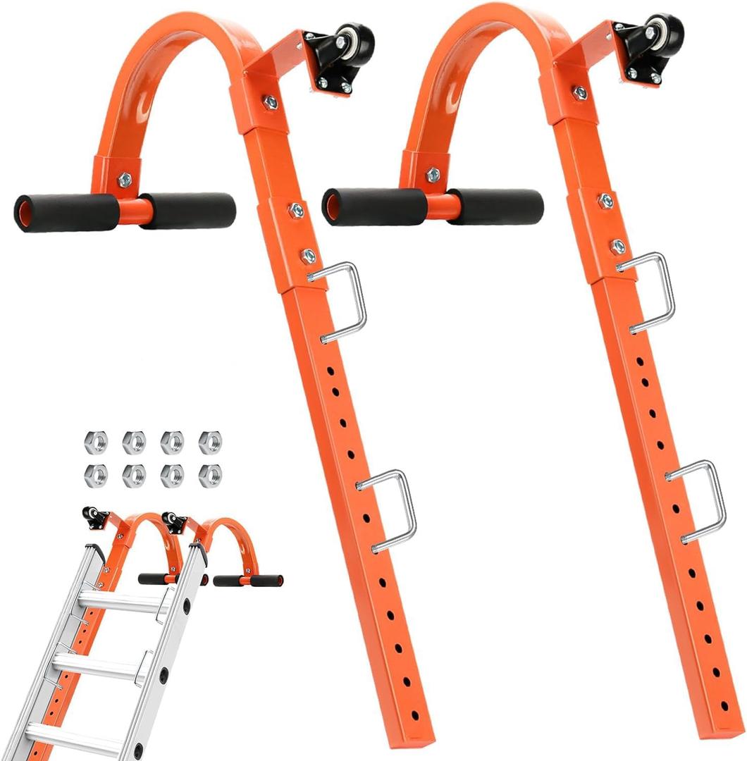 Ladder Roof Hook with Wheel Ladder Hooks for Roof Ridge Heavy Duty Steel Stabilizer Rubber Grip T-Bar for Damage Prevention Ladder Accessories 500 lb Weight Limit 2 Packs