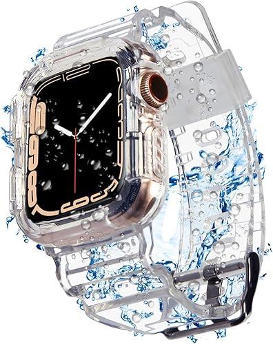 Blingbrione Clear Band Compatible Apple Watch Women 38mm 40mm 41mm 42mm 44mm 45mm 46mm Men,Transparent Jelly Soprt Strap with Cover Case Protector for iWatch Series 11 10 9 8 7 6 5 4 3 2 1 SE Blue Pink White Fluorescent Green (Clear)