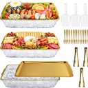 3 Set Chilled Serving Trays for Parties Gold 16 x 9'' Large Cold Serving Tray with Tong Scoop for Vegetable Appetizer Shrimp Seafood Fruit