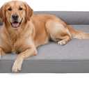 Furhaven Cooling Gel Dog Bed for Large Dogs w/ Removable Bolsters & Washable Cover, For Dogs Up to 95 lbs - Pinsonic Quilted Paw L Shaped Chaise - Titanium, Jumbo/XL