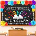 Qilery 83 Pcs Bulletin Board Set Welcome Back the Books Missed You Bulletin Board Decoration Cutout Back to School Classroom Decoration for Home School Library(Book), 24 x 36 inches