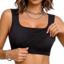 Upushall Tank Top with Built in Bra Square Neck Crop Top | Ribbed Sleeveless Summer Tops, Wide Strap Workout Camisole, Light Support Layering Undershirt, Stretchy Casual Wear (Black, M)