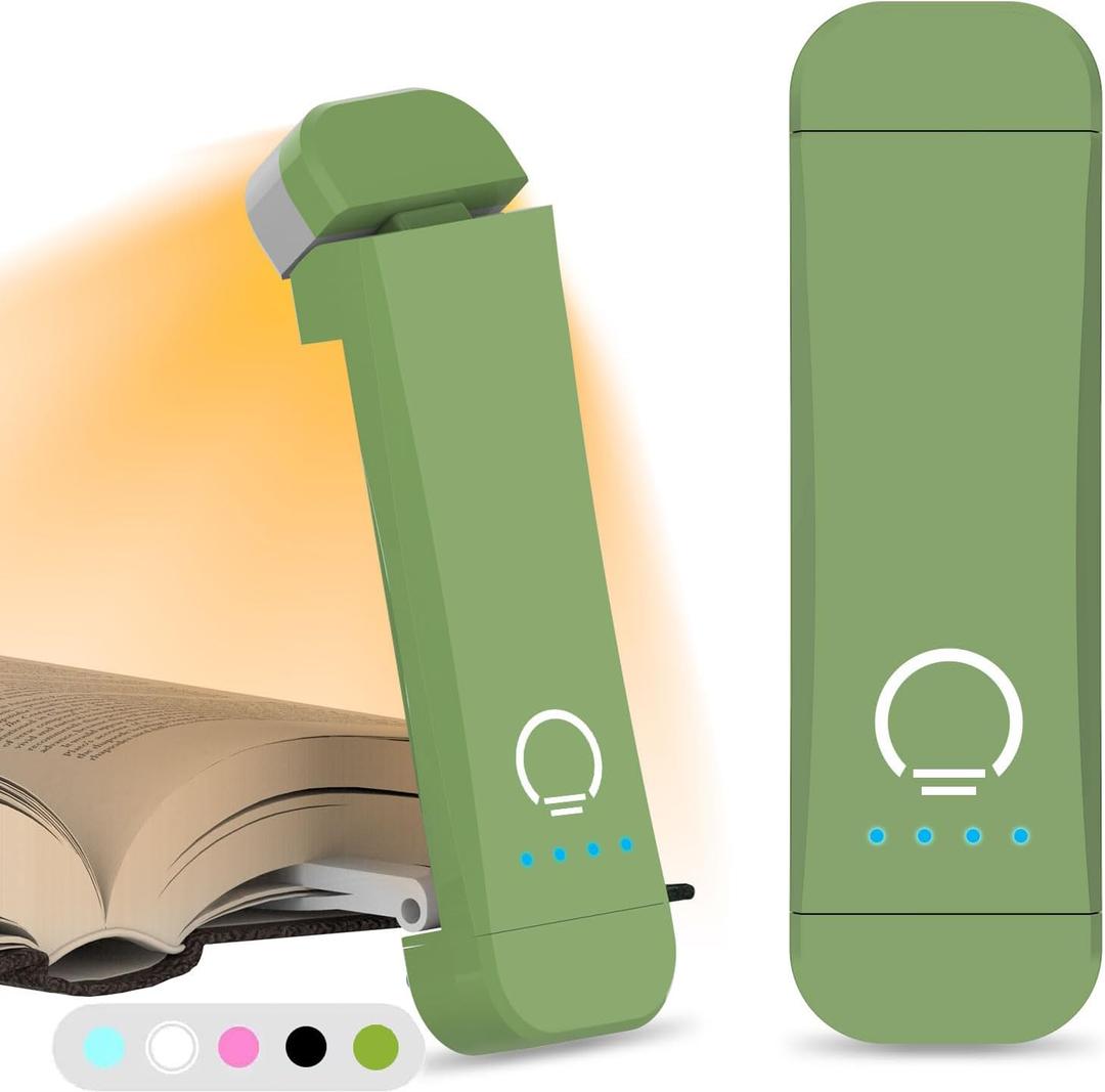 Book Reading Light,Silent Touch Book Lamp for Reading in Bed,Rechargeable Clip on Booklight with 3 Amber Colors & 7 LEDs Precise Dimming for Eye Caring Night Reading,Book Lovers,Kids,Green