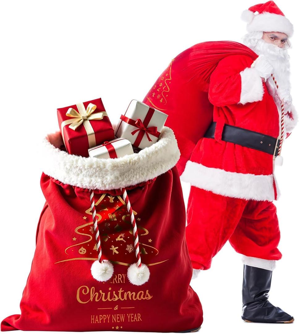 Aothotop Santa Sack Red Velvet: 40x27 Inch 1PC Large Christmas Gift Storage Bag - Jumbo Santa Sacks Drawstring Christmas Bags - Reusable Heavy Duty Package for Packing Toys Candy Presents
