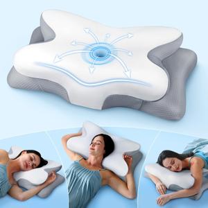 Cozyplayer Effective Pain Relief Cervical Neck Pillow for Sleeping, Ergonomic Cooling Side Sleeper Pillow for Neck Support, Odorless Contour Memory Foam Pillows, Bed Pillow for Stomach Back Sleeper, Queen