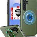 for Samsung Galaxy S25 Case Compatible with MagSafe Magnetic,with 1 Screen Protector,Built-in Ring Kickstand Military Grade Drop Heavy Duty Protection Scratch Resistant Shockproof Phone Green