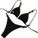 Women's Triangle Bikini Set Sexy String Swimsuit with Beaded Straps Two Piece Swimwear for Beach Vacation (Black, M)