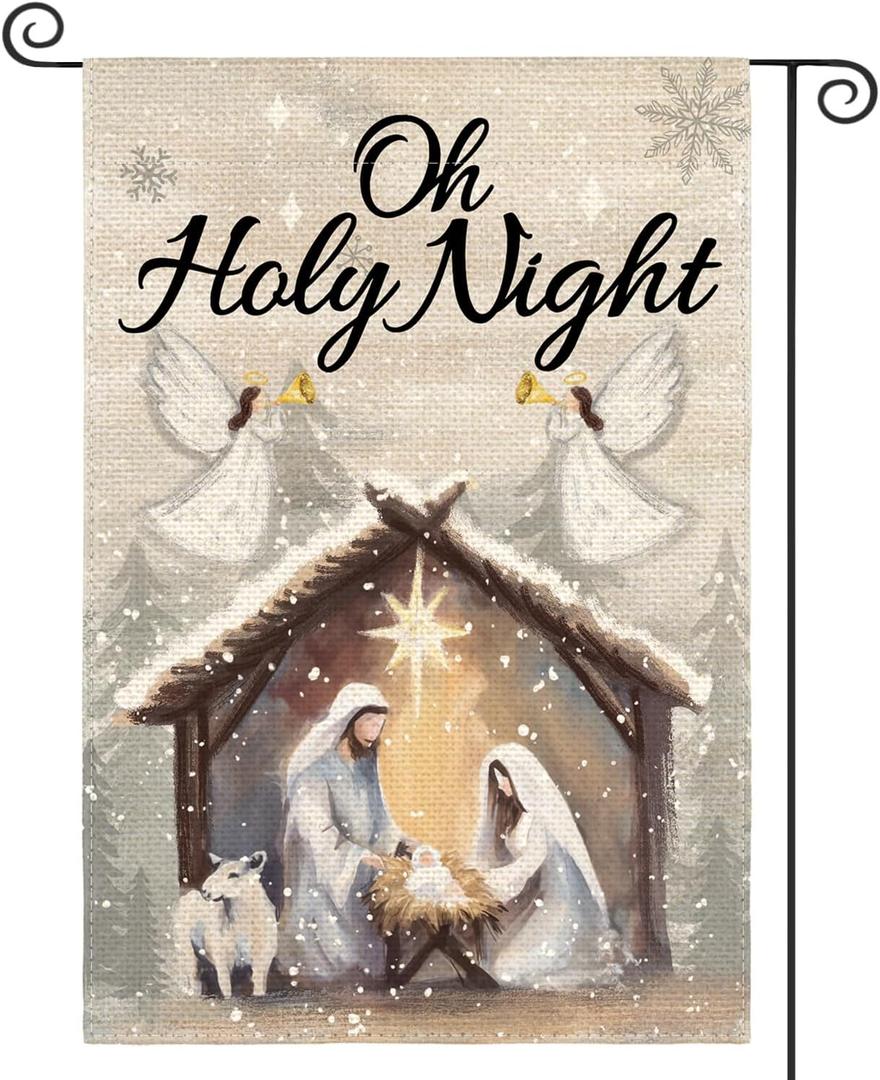 AVOIN colorlife Christmas Nativity Garden Flag 12x18 Inch Double Sided Outside, Oh Holy Night Jesus Winter Holiday Yard Outdoor Flag