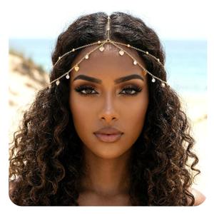 Nogeqi Gold Head Chain Rhinestone Sequin Egyptian Headpiece Gold Head-Piece Genie Head Jewelry for Women Girls, Egyptian Hair Accessories for Festival Prom Wedding Bridal