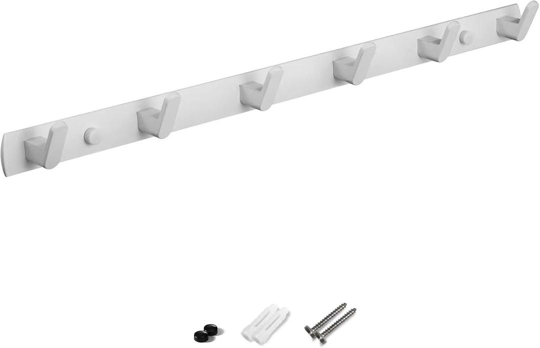 Coat Rack Hooks White, Heavy Duty Wall Mounted 21.25-inch, 6 Hooks White Hanger Hanging Hooks for Wall, Modern Hook Rack for Hat Purse Towel Bathroom, Solid Aluminum