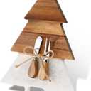 Acellegic Christmas Tree Shaped Marble Charcuterie Cutting Serving Board with Cheese Utensils Cutting Board with Marble and Natural Wood for Kitchen Wedding Anniversary Bridal Shower Housewarming Gift